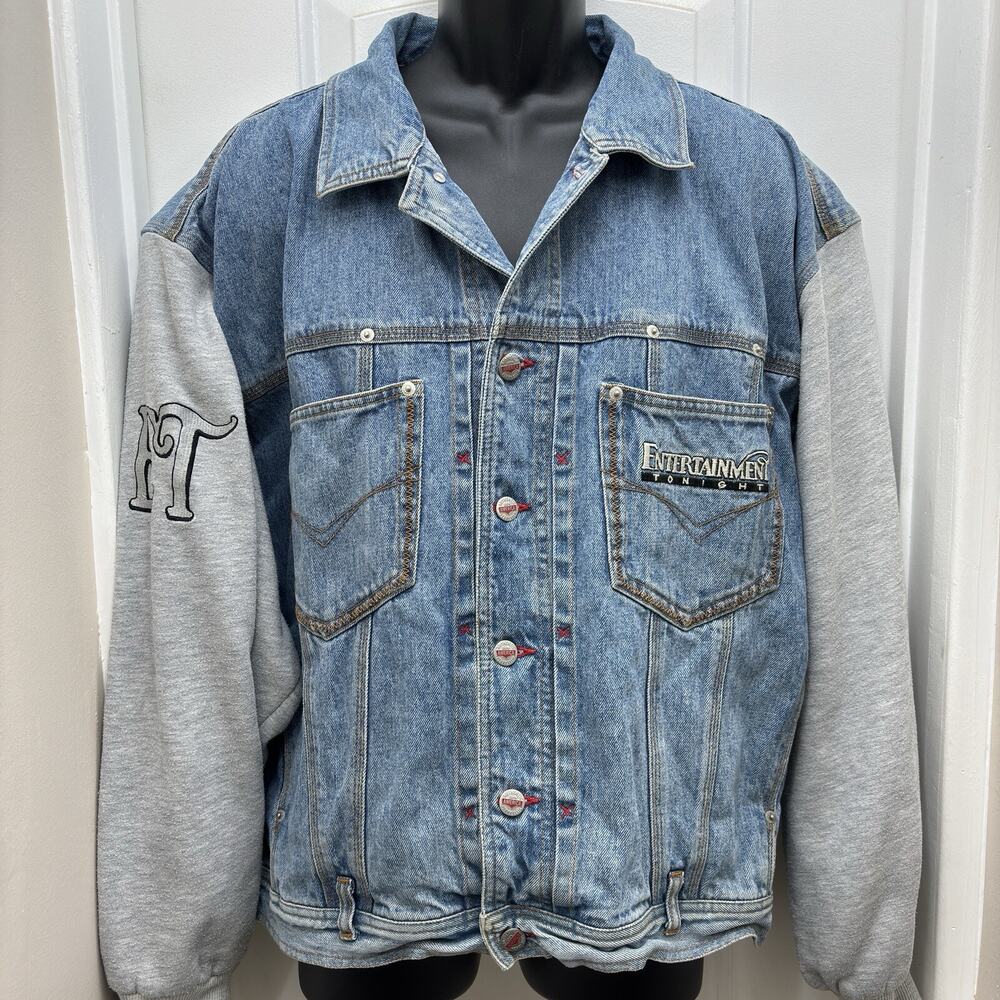 Perry Ellis America Entertainment Tonight Show Crew Logo Denim Jacket XL - RARE